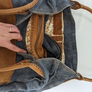 Denim and leather bag